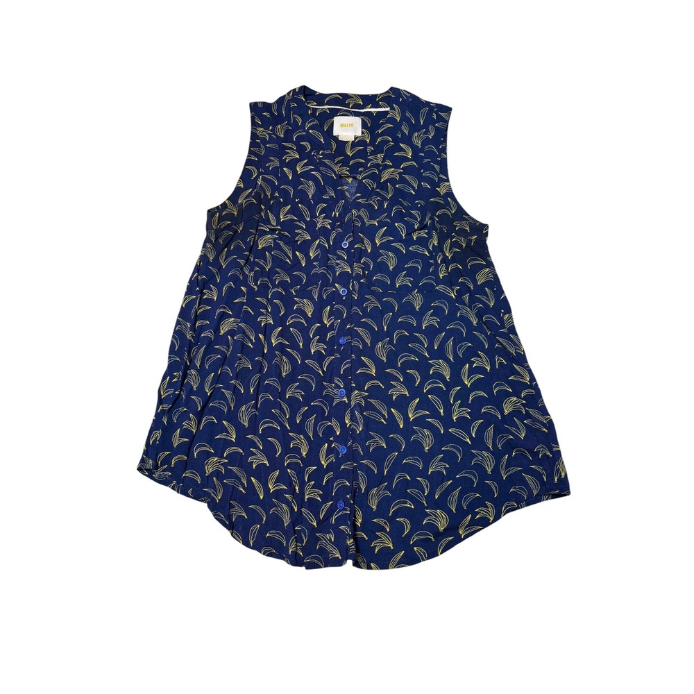 Maeve Anthropologie Navy Blue Yellow Banana Print Sleeveless Button Down Women 4